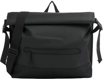 RAINS Trail Rolltop Messenger Black - Wasserdichte Umhängetasche mit Befestigung für Motorrad, Schwarz , M