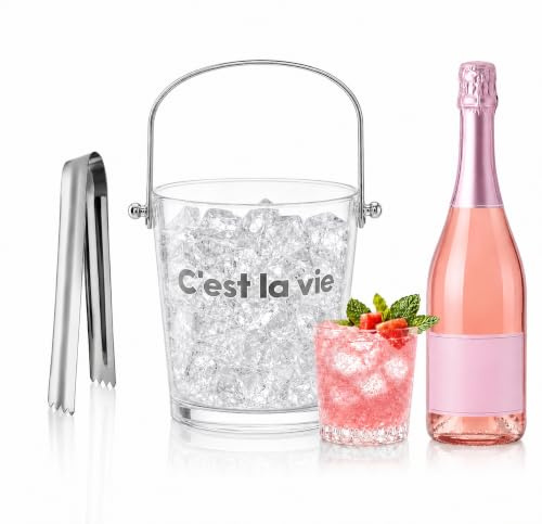 Seau à glaçons avec couvercle - En acier inoxydable - Double paroi - Isolé - Idéal pour refroidir la bière, le champagne, le vin et les fruits (style diamant) (Transparent)