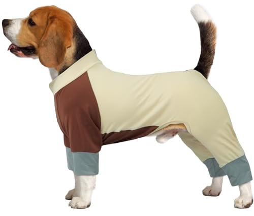 Hunde Sommer Schutzkleidung – Leichter Hundebody mit Beinen, Schnell Trocknend, UV-Schutz, Atmungsaktiv, Schmutzschutz, Ideal für Outdoor & Spielplatz, Beige L