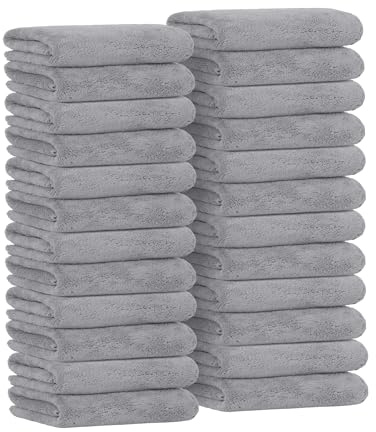 Avalon Towels Microfiber Salon Towel - Grey Hand Towels Bulk 24 Pack - Lint Free Fleece Microfiber Hand Towel, Soft & Ultra-Absorbent Ideal for Facial Spa & Gym Work Out 16x26 (Not Bleach Proof)