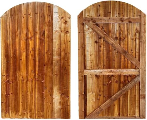 Feather Edge Dome Flat Top Semi-Braced Strong Garden Gate, Wooden Pressure Treated Timber Gate - Wooden Garden Gate (180cm High x 90cm Wide x 4.5cm Deep)