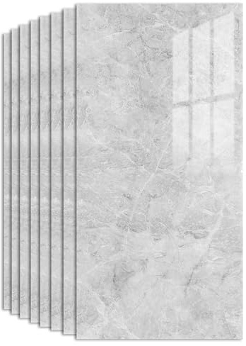 Fliesenaufkleber Marmor 20 Stück 60x30cm Klebefliesen Wasserfest Karen Grau | Selbstklebende Wandpaneele mit Steinoptik für Küche und Badezimmer