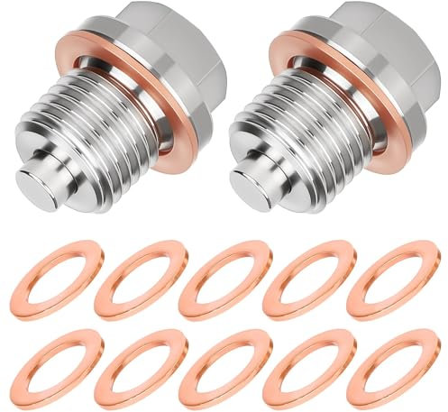 2 Piezas Tapón Magnético Drenaje Aceite Tornillo Magnético de Drenaje con Anillo de Sellado Tapon Carter Aceite M14 x 1.5 con 10 Arandelas acero Inoxidable