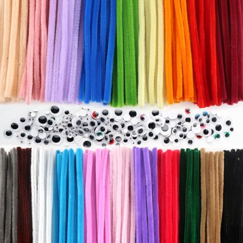 TOAOB 300 Pezzi Scovolini Colorati Bastoncini Decorativi in Ciniglia con Pompom Palla Occhi Adesivi per Lavoretti Artigianato Decorazioni Fai da te