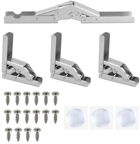 4 Stück Klappscharnier, 90/180 Grad Scharniere Klappbar, Versteckte Tischhalter Scharnier, Aufschraubscharnier mit 16 Schrauben, Scharniere für Schranktüren (mit 3 Silikon-Antikollisionsaufkleber)