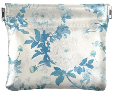 Petit porte-monnaie en cuir pour femme Motif dahlia Bleu crème