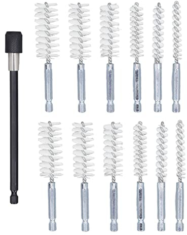 Lot de 13 brosses d'alésage de 8 mm, 10 mm, 12 mm, 15 mm, 17 mm, 19 mm de diamètre pour perceuse avec tige d'extension de 15 cm en nylon (blanc)
