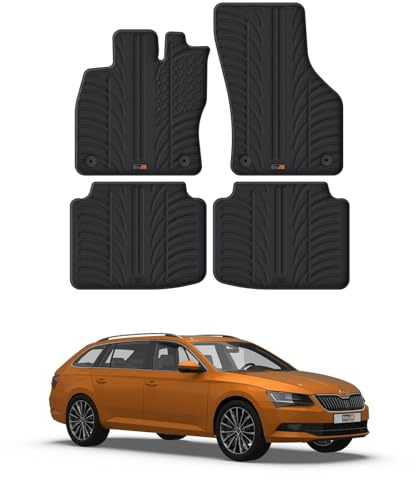 Travall Fussmatten Auto Set für Škoda Superb (2015-2023) Auto Zubehör Innenraum 100% Passgenau Gummimatten Antirutsch Fußmatten Schwarz Robuste Pflegeleichte Gummifußmatten