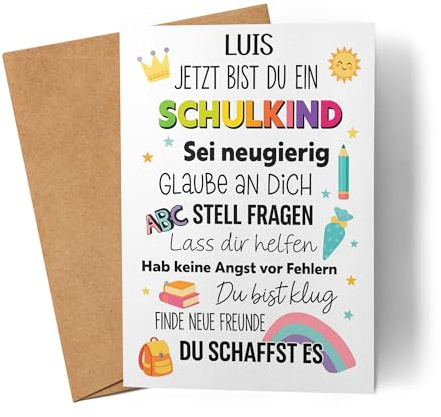 Kiddle-Design Karte Schulkind 2026 personalisiert, Einschulung Schulanfang Grußkarte mit Spruch und Name, Einschulungsgeschenk zum ersten Schultag für Erstklässler, Einschulungskarte