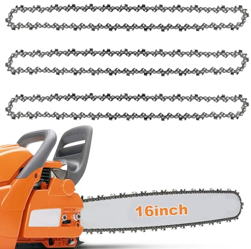 3-Pack Chainsaw Chain for 16 Inch Bar, 56 Drive Links, 3/8 LP .050 Gauge | Replacement Low-Kickback Chain Compatible with Titan TTL758CHN, Hyundai HYC2400E, Einhell GH-EC 2040, Oregon CS1400 and More