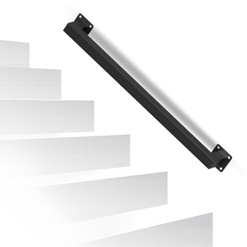 Peviasot - Corrimano per scale, corrimano da parete nero, design a tubo quadrato, corrimano per interni ed esterni per scale, ringhiera, balcone, lunghezza: 60 cm
