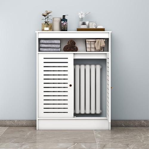 Weiße Heizkörperverkleidung mit Ablagefach, wasserdicht/flammhemmend, für alte Heizkörper, verdeckt unordentliche Rohre, einfache Montage 35Lx9.8W x35H/90x25x90cm