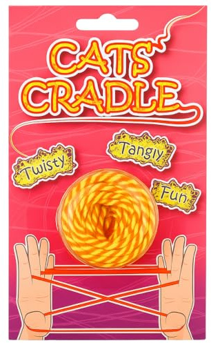 eMKay® Cat’s Cradle String Game 1.6m | Neon Orange & Yellow Retro Play Rope with Instructions | Classic Finger String Toy for Kids | Stocking Fillers & Party Bag Toys