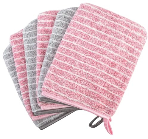 PHOGARY Mikrofaser Waschlappen Set 6 für Gesichts & Körperhandtücher, Kinder Baby Erwachsene Weiche Waschlappen, Coral Fleece Waschhandschuhe, Pink & Grau, 21×15cm
