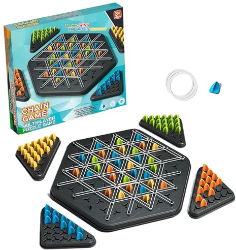Triangle Chain Strategy Board Game & Chain Triangle Chess Game, Maslasee,Family Board Games for 2-4 Players Ages 5 6 8 10, Strategic Rubber Band Fun, Top Kids & Adult Party Gift for Christmas Birthday