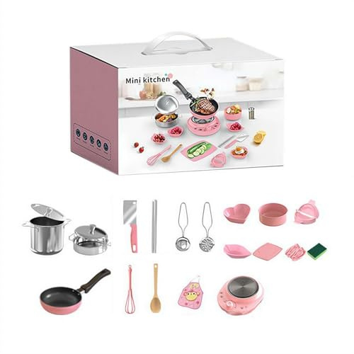 Kid Cooking Sets Real Mini Kitchen,22Pcs Real Cooking Kids Pots and Pans Playset,Easy Bake Cook Set,Cooking-Utensils with Induction Cooker-Wok-Dumpling Maker-High Pot-Knife-Soup Pot,Gift for Kid