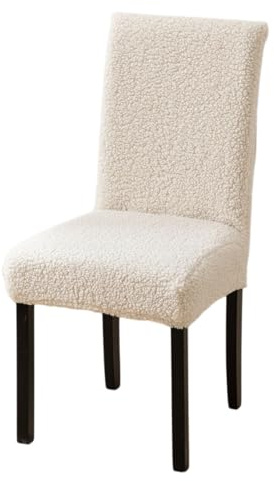 Tenger Home Universal Stuhlhussen Stretch Esszimmerstuhlbezug Schwingstuhl Elastische Stuhlbezug Teddy-Stoffe Abnehmbare Waschbarer Plüsch Stühle Schutz (Creme, 4 Stück)