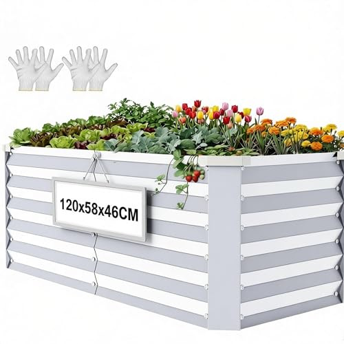 YITAHOME Raised Garden Bed 120x58x46cm,Outdoor Plant Galvanised steel sheet | With Safety Rubber for Garden Growing Vegetables Flowers Fruits Silvery