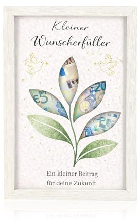 RgitFzi Wunscherfüller Geldgeschenk Bilderrahmen 20x15,2 Cm Weiß Mit Blumen Motiv Für Geldgeschenke Geburtstag Hochzeit Weihnachten Reise Zukunft Geschenkidee Für Familie Freunde Kollege Paar