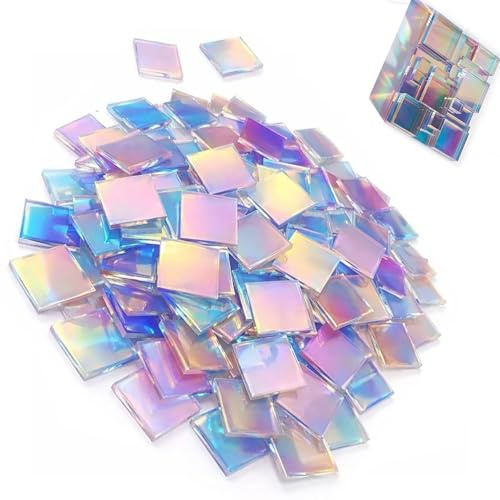 100 StüCk Acryl Mosaiksteine Zum Basteln, 2 * 2cm Mosaikfliesen Irisierend, Vertieft Mosaiksteine Zum Basteln Set, Quadratische GlasmosaikstüCke FüR Diy Kunsthandwerk, Bastelprojekte,Innendekor (A)