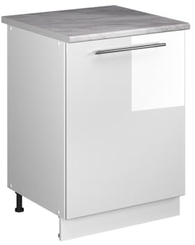 Vicco Meuble Bas sous-évier Fame-Line, Blanc Haute Brillance/Blanc, 60cm