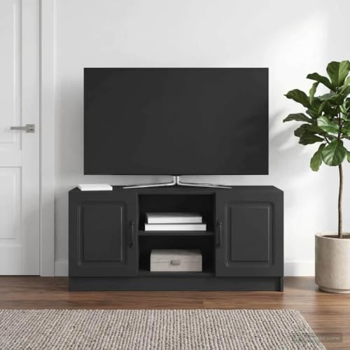 Boltkex Svart TV-skåp av trämaterial, 102 x 34,5 x 47 cm, lågbord med 2 svängdörrar, 1 brädhylla, lagringsutrymme för vardagsrum, hemmabio, mediamöbler, mottagare, spelkonsol och dekoration