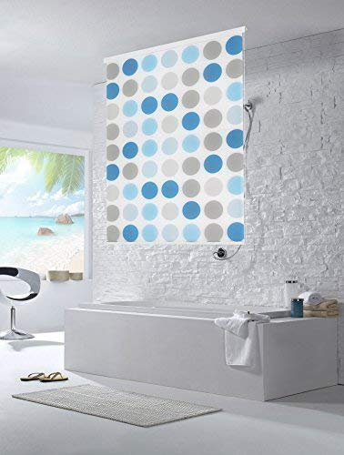 Rapid Teck Halb-Kassetten Duschrollo 80 cm x 240 cm in verschiedenen Designs - Duschvorhang mit Seilzug – moderner Badewannenvorhang – platzsparendes Duschvorhang Rollo