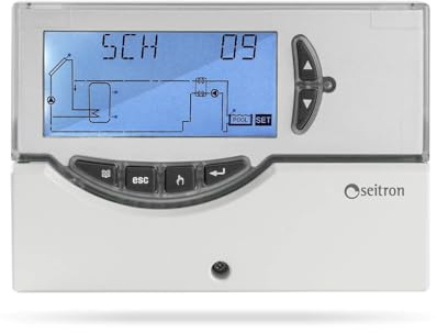Centralina elettronica digitale per impianti solari termici e piscina completa di sonde, gestisce fino a 20 tipi di impianti, display LCD retroilluminato, autodiagnostica, allarmi visivi e sonori