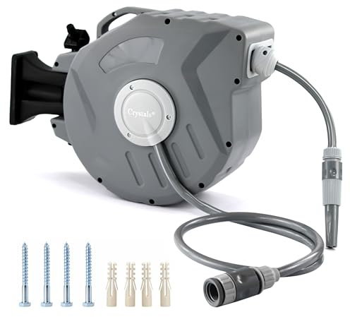 Wall Mounted Retractable Auto Rewind Garden Water Hose Reel Watering Spray Tool by Crystals (20 Meter)