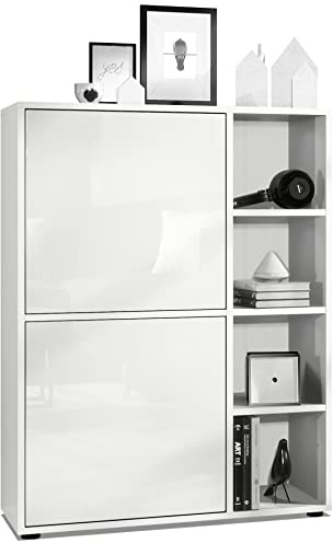 Vladon Highboard Schrank Anrichte Cuba mit 8 Fächern, Made in Germany, Korpus in Weiß matt/Fronten in Weiß Hochglanz