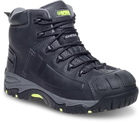 Apache Workwear Men's Mercury Safety Boot | UK Size 8 | Composite Toe Cap and Midsole Protection | Black Leather Non Metallic Shoe | Comfortable Padded Collar and Tongue
