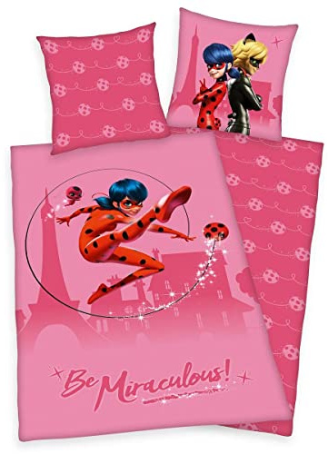 Herding Miraculous Bettwäsche-Set, Wendemotiv, Kopfkissenbezug 80 x 80 cm, Bettbezug 135 x 200 cm, Mit leichtläufigem Reißverschluss, Baumwolle/Renforcé, Pink