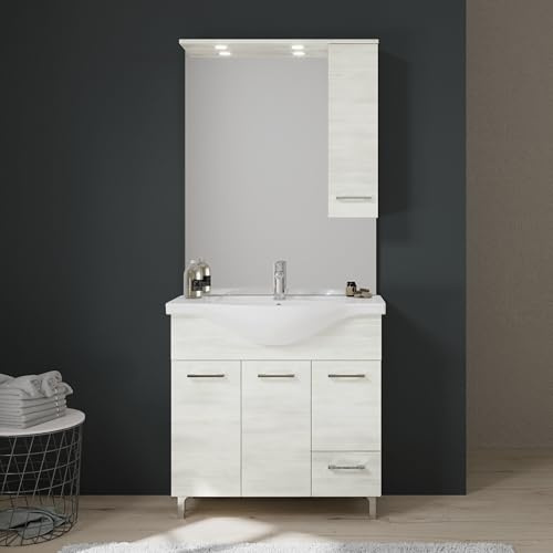 KIAMAMI VALENTINA - Möbelset für das Badezimmer 85 cm, bodenstehend, Eiche weiß | Rimini