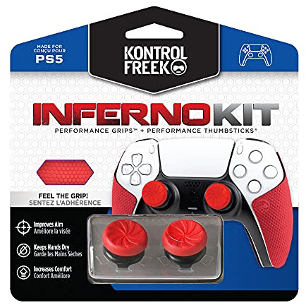 KontrolFreek FPS Freek Inferno Performance Kit per PlayStation 5 Controller (PS5) | Include levette e impugnature Performance | Rosso