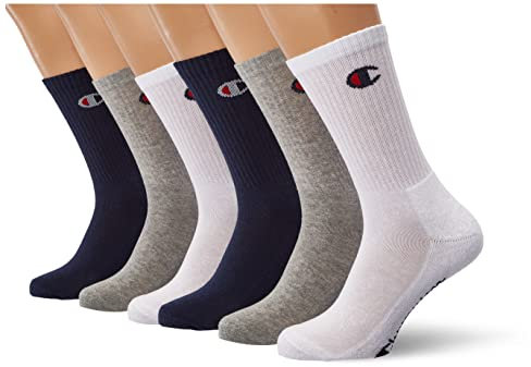 Champion Mixte Legacy Crew Socks X6 Chaussettes De Sport, Bleu/Blanc/Gris, 39-42 EU