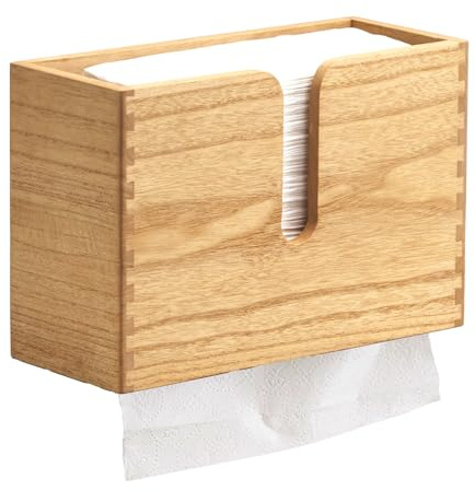 KIRIGEN Wood Wall Mounted Paper Towel Dispenser Paper Towel Holder Countertop for Kitchen Restroom Decor and Bathroom Holds C Fold, Z Fold, Trifold Hand Tissue Napkins Natural