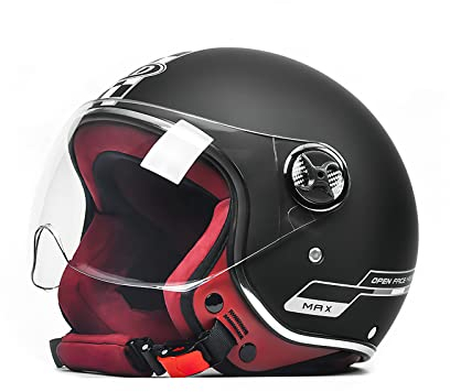 LIONCIANO Casque de Moto Adulte avec Anti Scratch Visiere, Casque Moto Demi-Jet Homme, Casque Moto et Scooter Compact Femme, Casque Semi-Ouvert Casque Jet Urbain(Noir, Transparent Lentille)