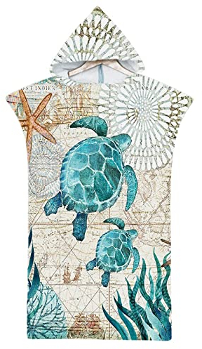 Rowjoy Strandtuch Poncho, Surf Poncho Damen und Herren, Ozean Tier Drucken Mikrofaser Badeponcho Strandtuch mit Kapuze, Schnelltrocknender Poncho für Strand Schwimmen (H4-75X110cm)