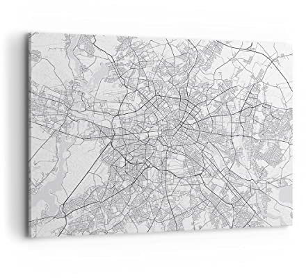 Bilder auf Leinwand 100x70cm Leinwandbild mit Rahmen Stadt Karte Berlin Groß Wanddeko Bild Schlafzimmer Küche Deko Wandbilder Dekoration Wohnzimmer Wall Decor Canvas Wand Kunstdruck Art AA100x70-4681