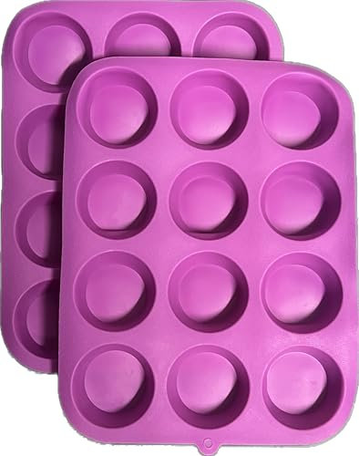 2pcs Silicone Muffin Tray 12 Cups, Non-Stick Coating, LFGB & BPA Free, Cupcake Baking Pan for Cupcakes Brownies Muffins Pudding Tarts Egg Bites-Blue (Purple)