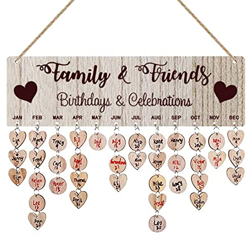 YIEUR 40 cm Wooden Calendar with 100 Pieces Small Wooden Discs, Year-Independent Wall Calendar Gift Reminder for Home Textiles, Birthday Party Memory Plaque, Wall Decoration (FamilyFriend)
