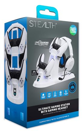STEALTH Ultimate Gaming Station - with Matching Headset, Controller Stand and 2m braided USB-C Charging Cable - Compatible with PS5