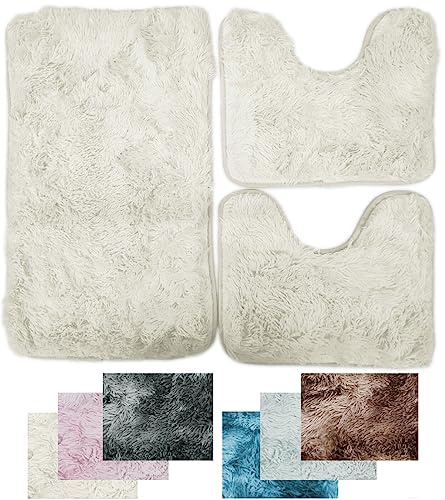 Luga Set 3 pz Tappetini TAPPETO da bagno antiscivolo Pelo Lungo Soffice (3PZ/LFT-4)