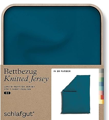 schlafgut Knitted Jersey Bettwäsche 140x200 cm Bio-Baumwolle, Petrol Deep | Bettbezug, Deckenbezug, Petrol, Jersey, mit Elasthan, faltenfrei, bügelfrei, OEKO-TEX