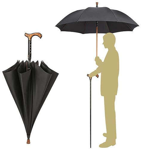 AVIITI 2-In-1 Wanderstock Regenschirm, Rutschfeste Multifunktions-Trekkingstöcke, Leichter Aluminium-Stab Mit Langem Handgriff,Schwarz,86cm/33.8inch