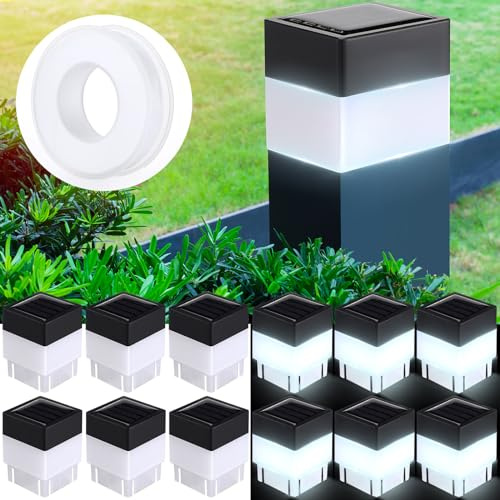 Hicarer 12 Pack Solar Fence Post Cap Lights 2in x 2in Solar Post Cap Fence Lights for Garden, Gazebos, Street Wall (White)