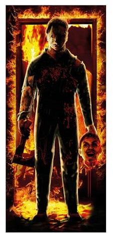 FIESTAS GUIRCA | Decoración Puerta Asesino Tela (80x180 cm) - Ideal para Fiestas de Halloween y Celebraciones de Policías - Decoración de Pared, Puerta y Ventana - Multicolor