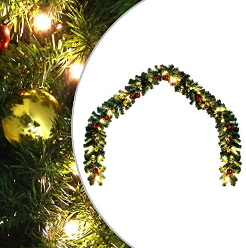 Homgoday Weihnachtskranz mit Kugeln und LED-Lichtern, 5 m, Weihnachtsdekoration für den Außenbereich