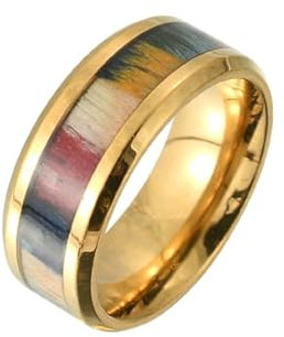 Whoiy Ringe Freundschaftsringe Gravur, Edelstahl 8MM Holzeinlage Goldring Ausgefallene Verlobungsringe für Männer Größe 62 (19.7)