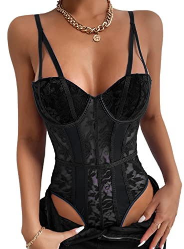 Body en Dentelle, Bretelles en Forme de Y Body Fleuri Fermeture Boutonnée en Bas Confortable et Respirant pour la Fête (L)
